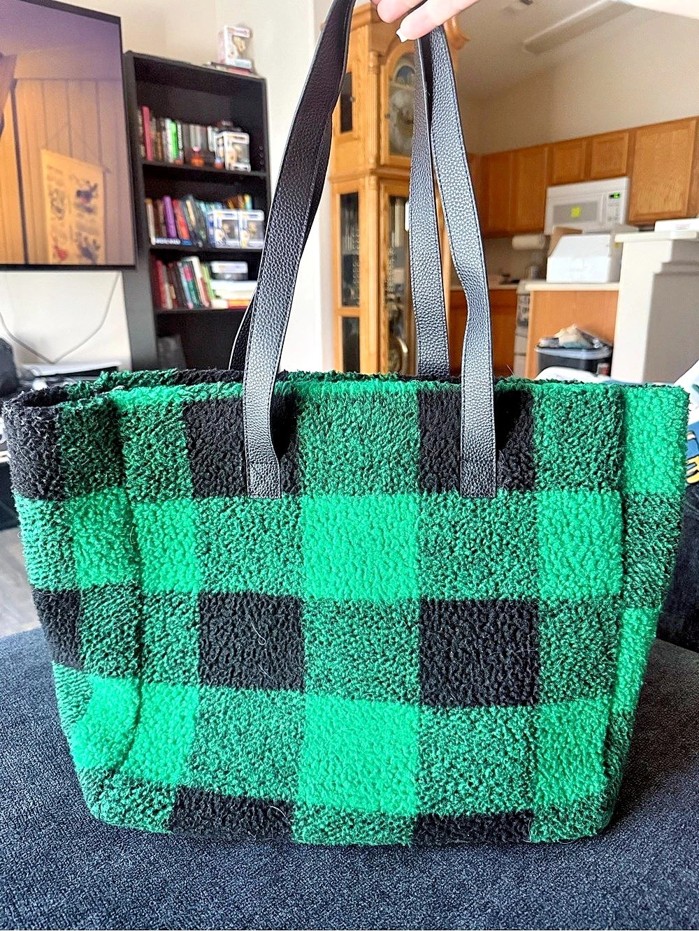 Checkered Tote in Green & Black Like New